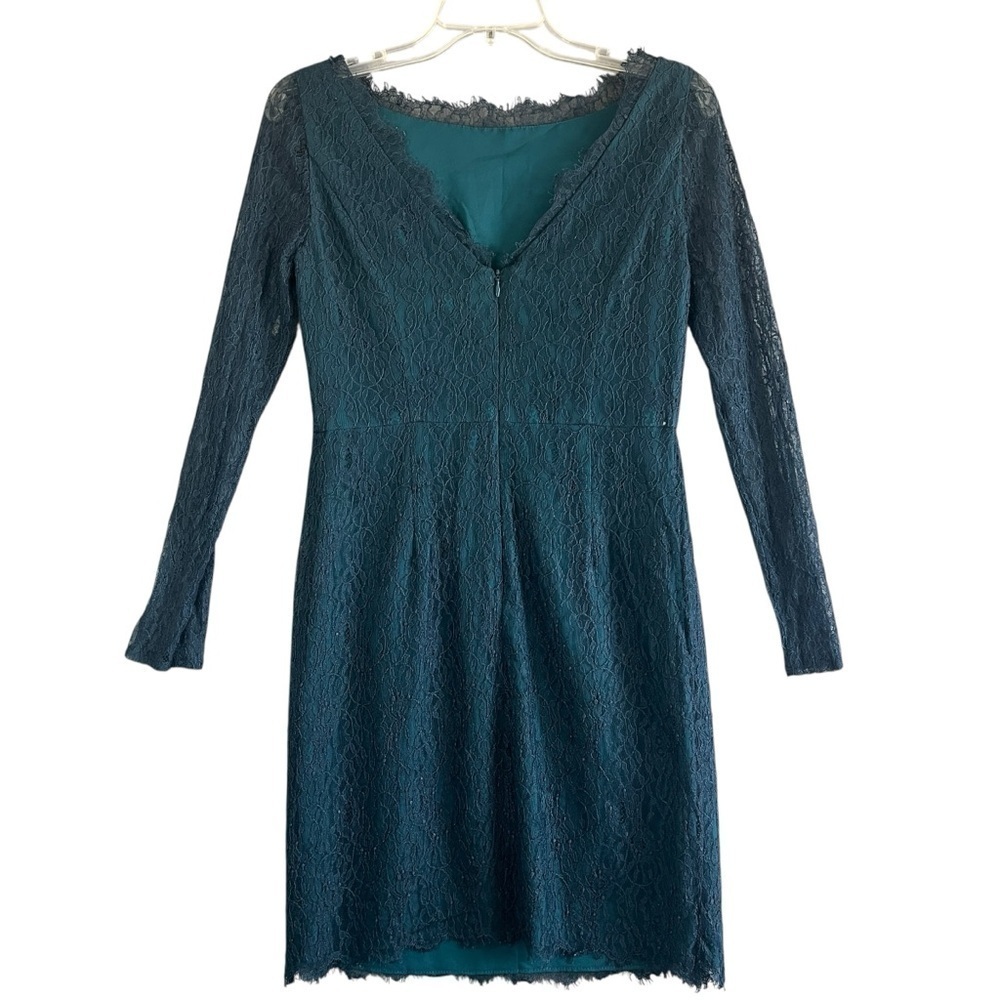 SHOSHANNA Floral Lace Overlay Long Sleeve Mini Sheath Dress Teal Size 4 - Picture 3 of 12